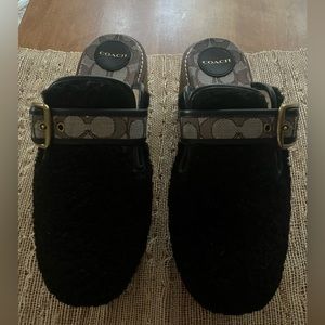 Coach black shearling clogs